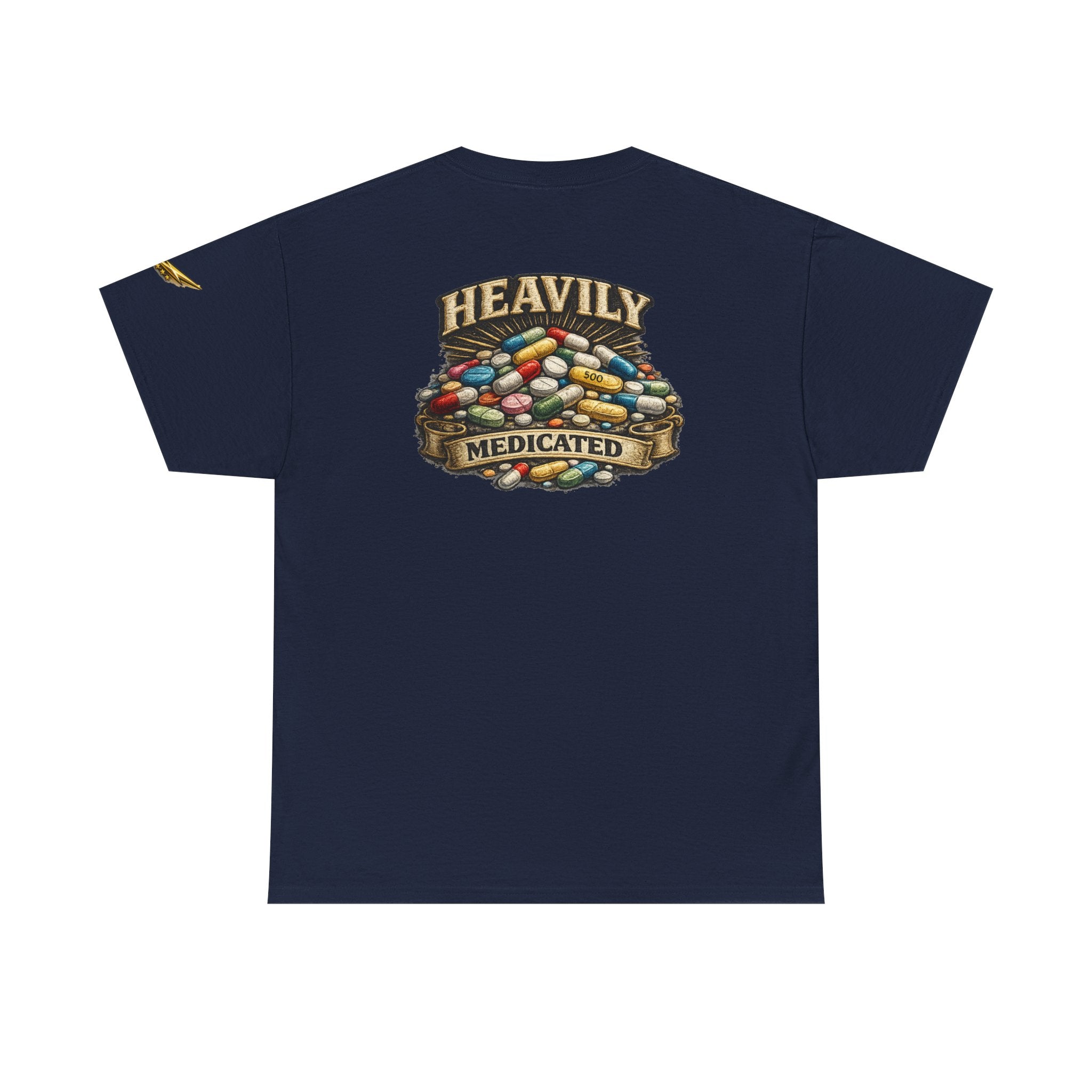 Heavily Medicated Tee — Graphic Pill Pile Back Print T‑Shirt