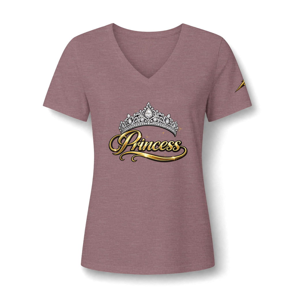 Princess V-Neck Tee — Rhinestone Tiara Graphic Shirt for Women