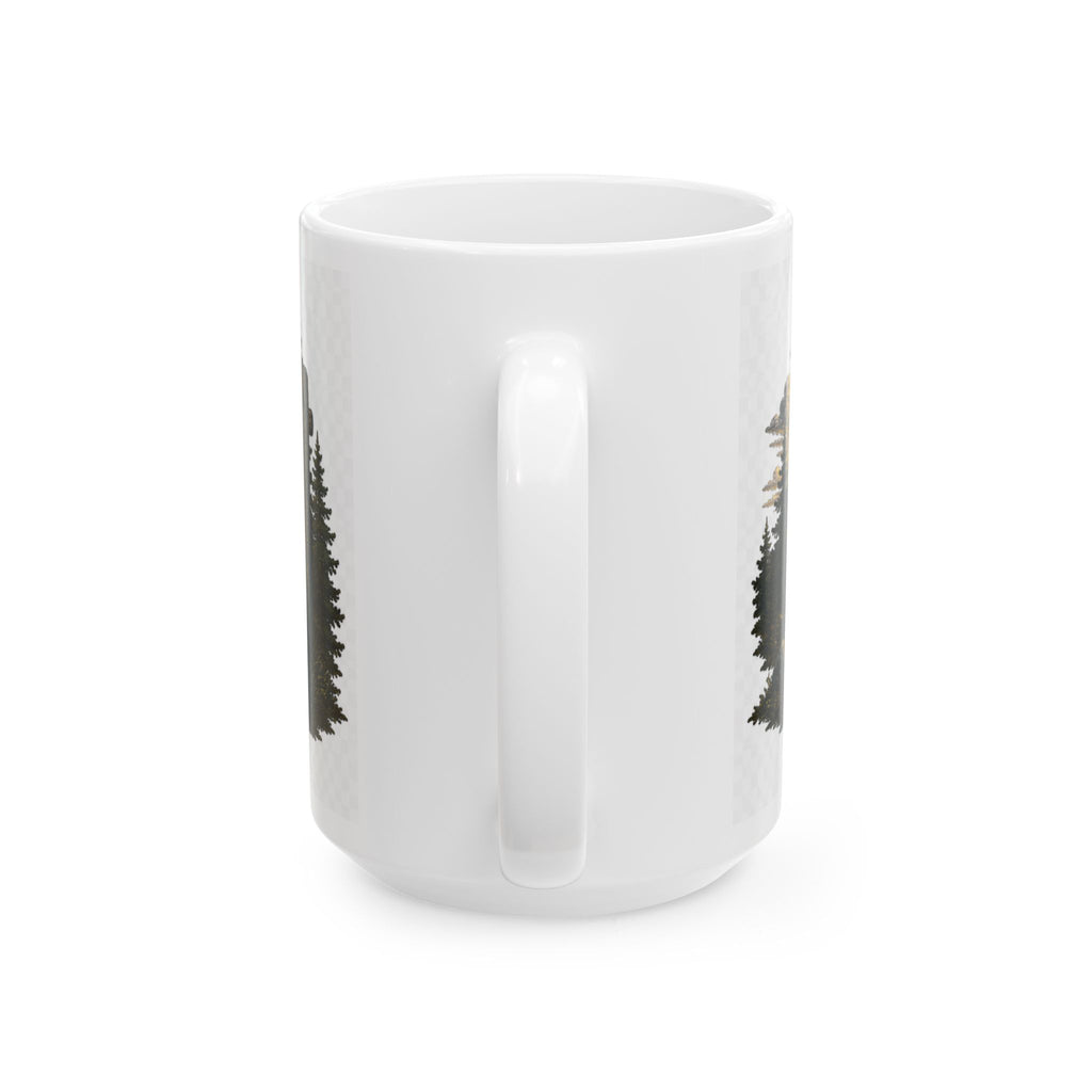 Sunrise Wilderness Ceramic Mug — Scenic Mountains & 'Seek Adventure' Sign (11oz, 15oz)