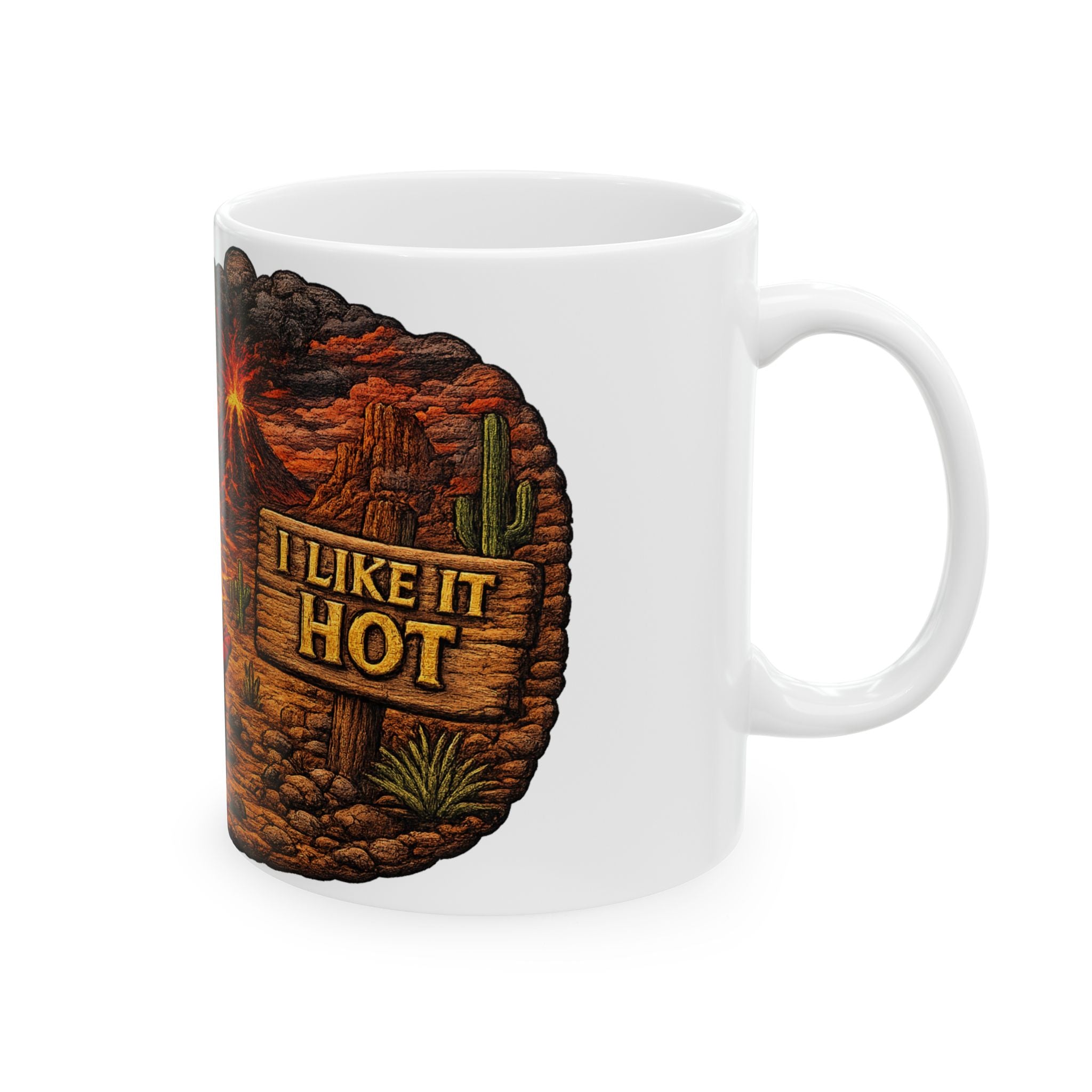 Devil Vacation Ceramic Mug — 'I Like It Hot' Volcano Coffee Tea Cup (11oz/15oz)