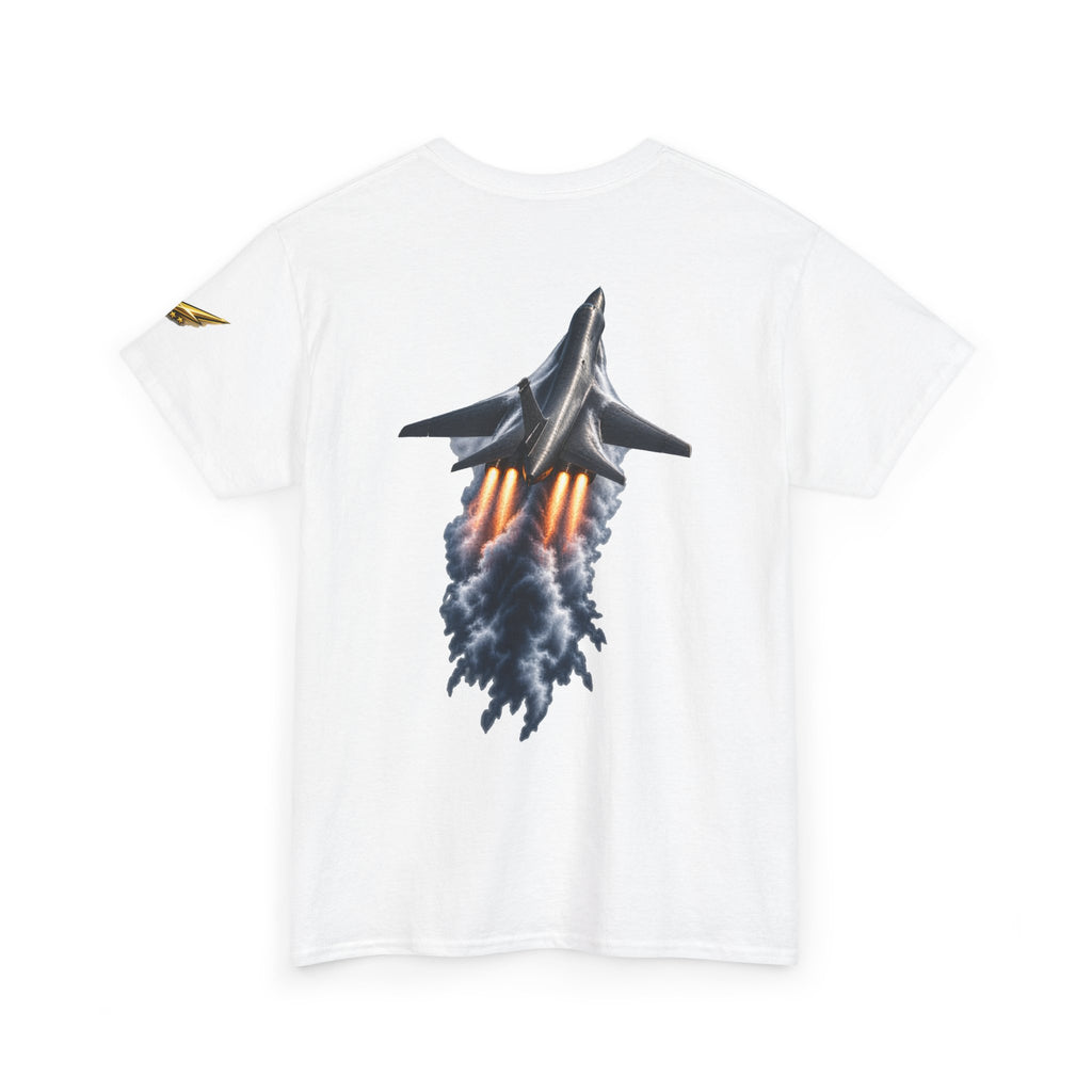 Jet Fighter Backprint Tee — Rocket Afterburner Aviation Graphic Shirt