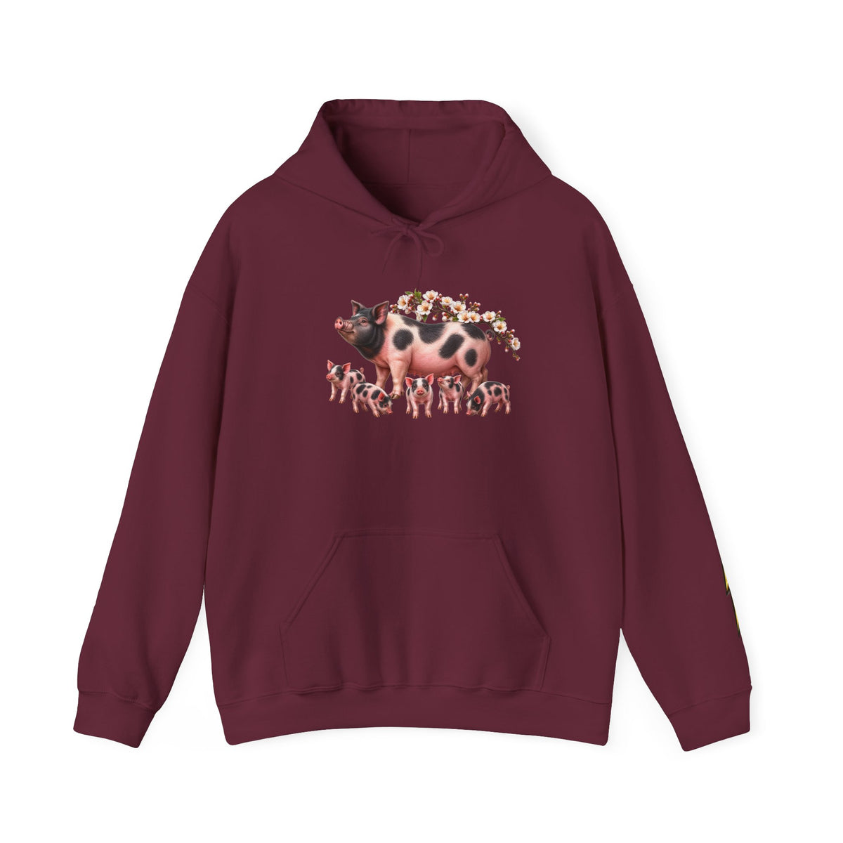 Pig Family Hoodie — Whimsical Mother Pig & Piglets Graphic Sweatshirt