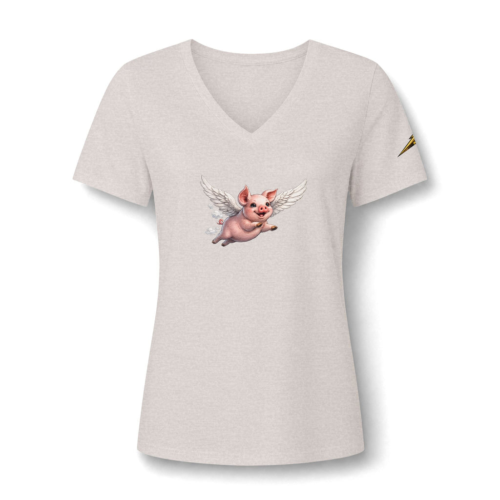 Women's V-Neck Tee — Flying Pig Angel Graphic