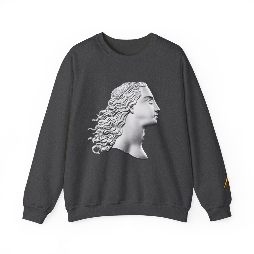Classical Statue Profile Crewneck Sweatshirt — Sculpted Grecian Head Graphic