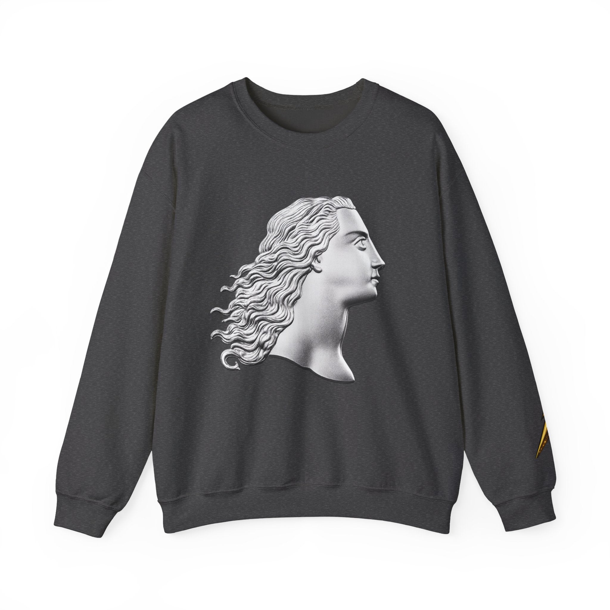 Classical Statue Profile Crewneck Sweatshirt — Sculpted Grecian Head Graphic