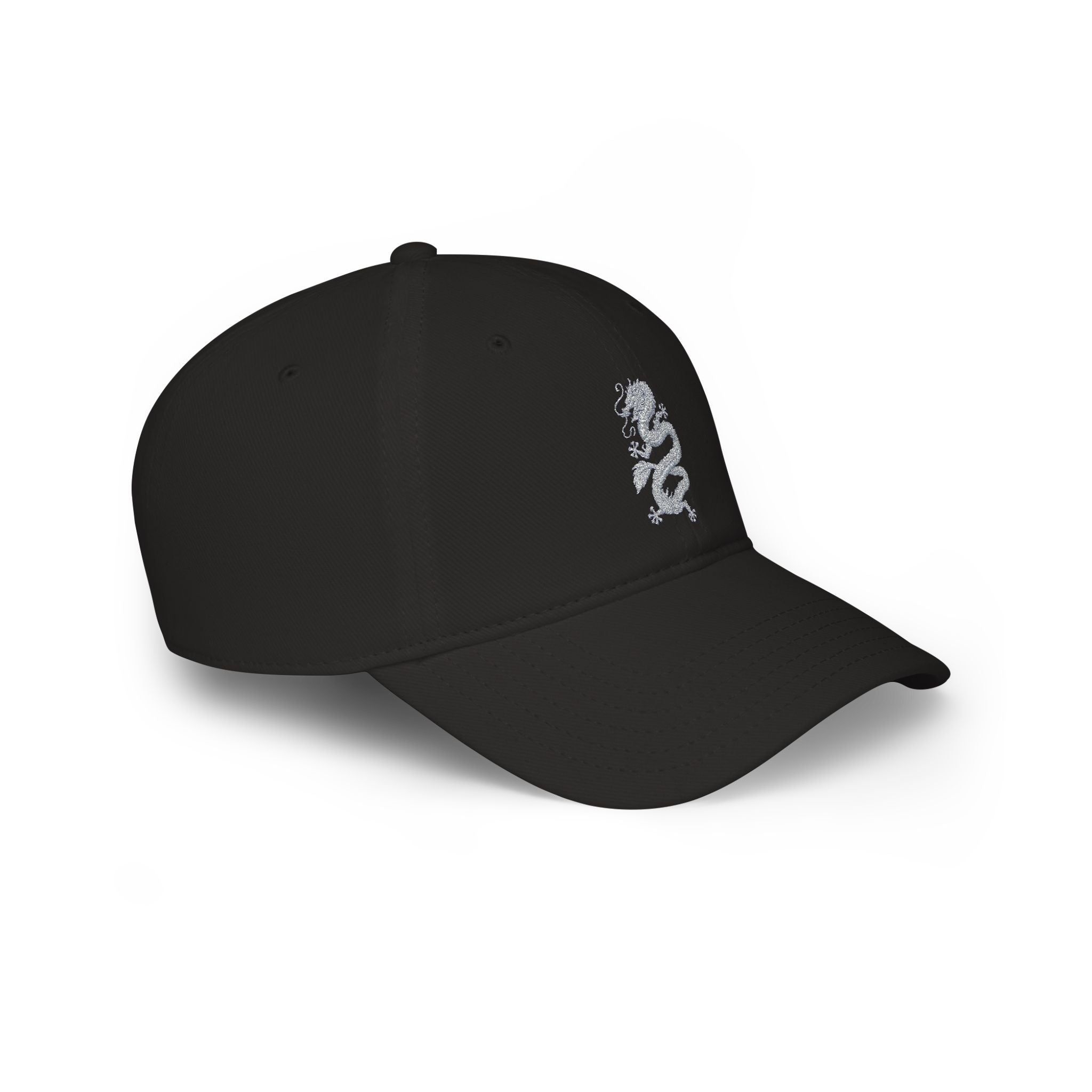 Low-Profile Baseball Cap with White Embroidered Dragon — Minimalist Streetwear Hat