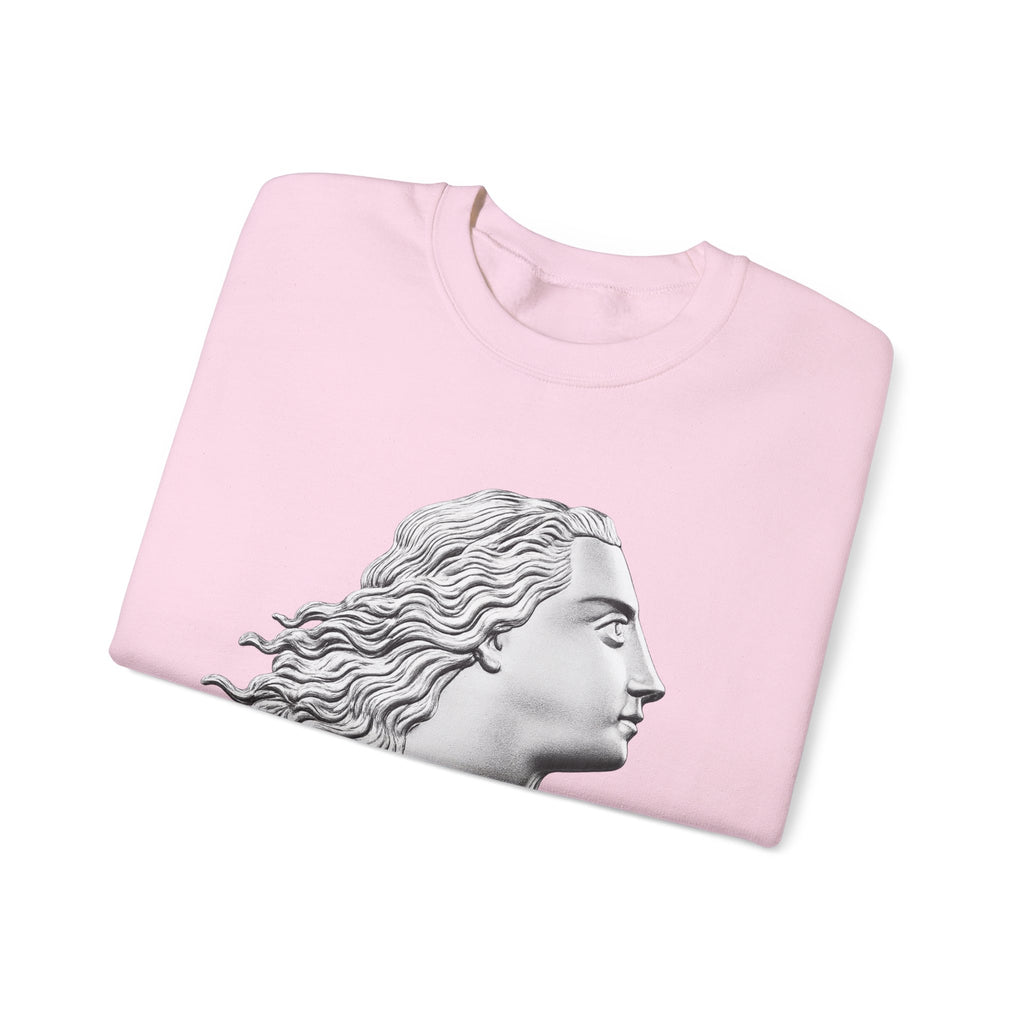 Classical Statue Profile Crewneck Sweatshirt — Sculpted Grecian Head Graphic