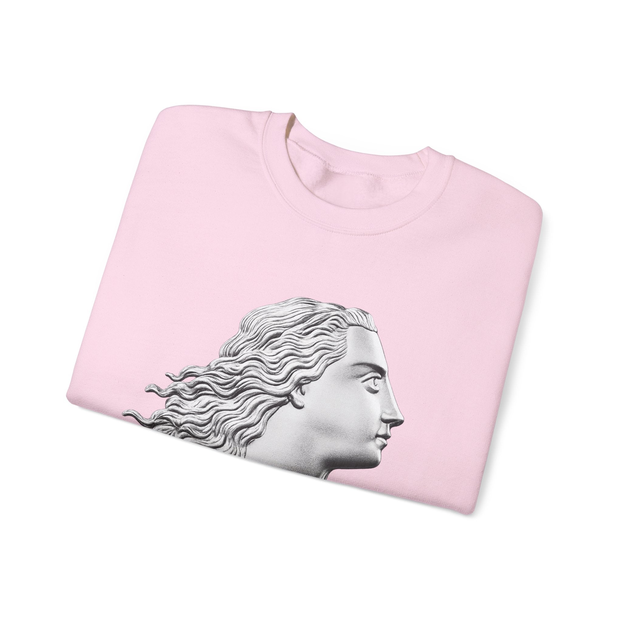 Classical Statue Profile Crewneck Sweatshirt — Sculpted Grecian Head Graphic