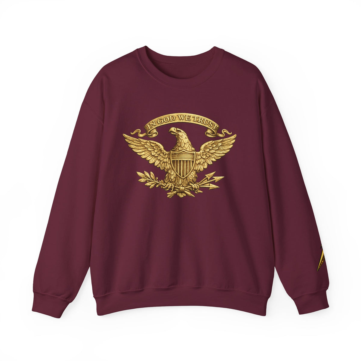 Gold Eagle Emblem Sweatshirt — ‘In God We Trust’ Vintage Patriotic Crewneck