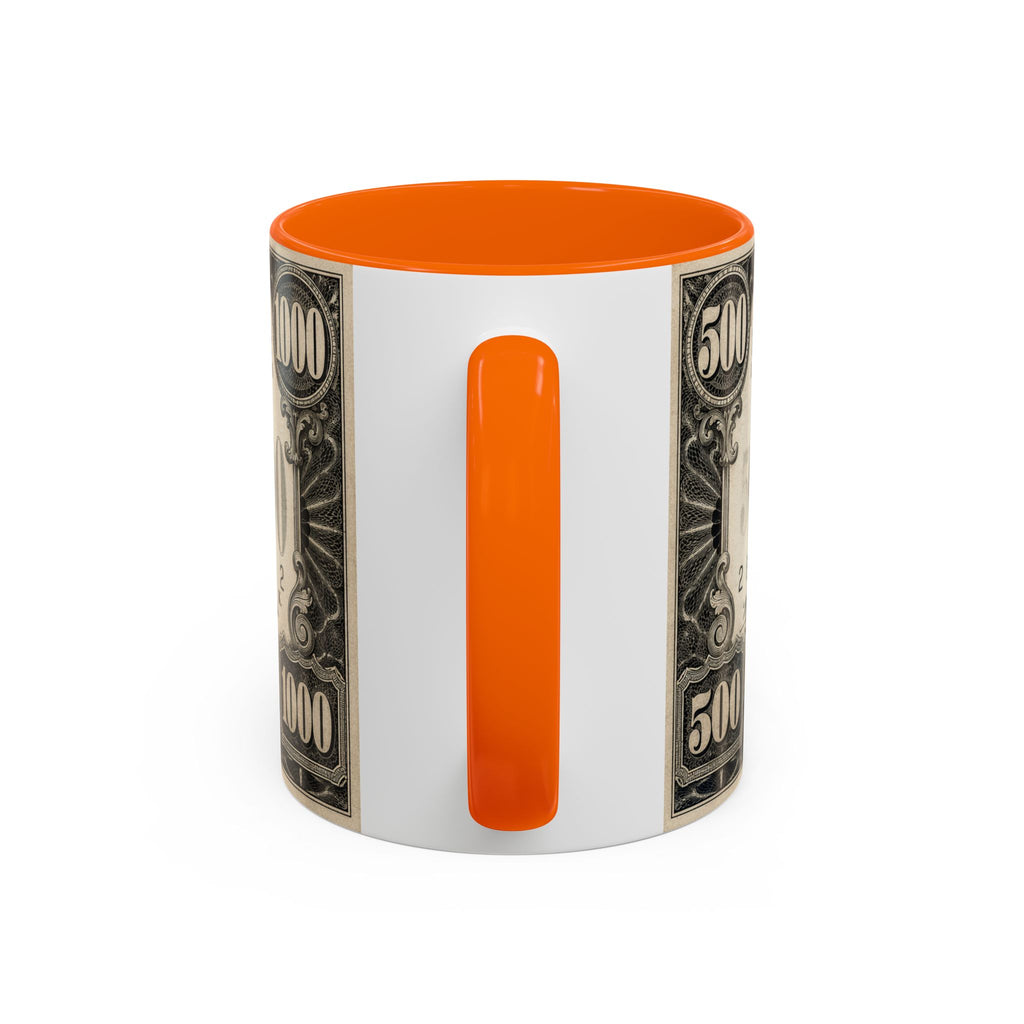 Money Print Coffee Mug — Vintage 1000 & 500 Note Accent Mug