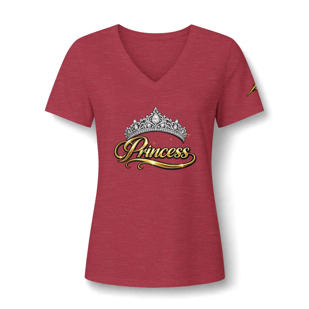 Princess V-Neck Tee — Rhinestone Tiara Graphic Shirt for Women