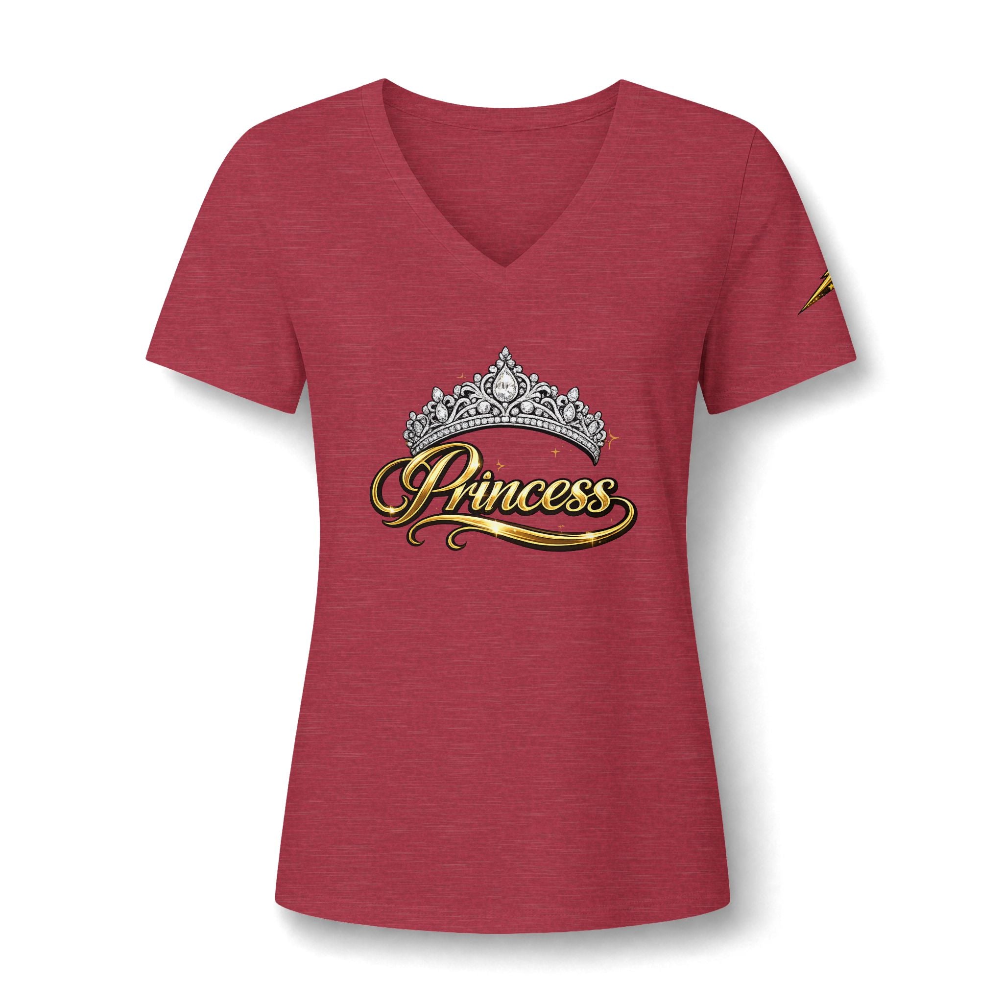 Princess V-Neck Tee — Rhinestone Tiara Graphic Shirt for Women
