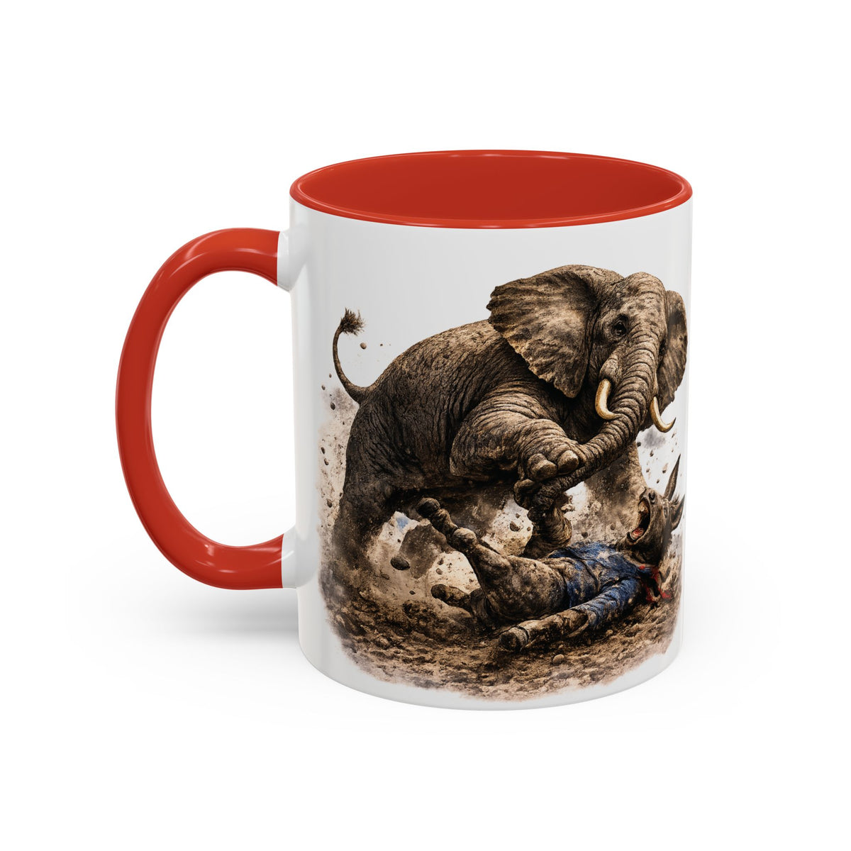 Elephant Charge Accent Coffee Mug — Dramatic Wildlife Illustration (11/15oz)