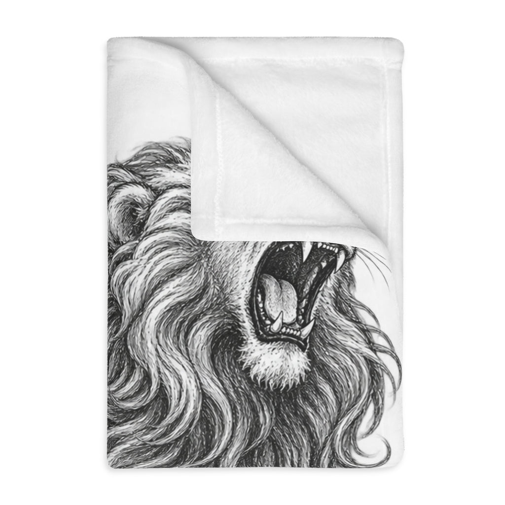 Lion Illustration Microfiber Blanket — Roaring Vintage Sketch Design