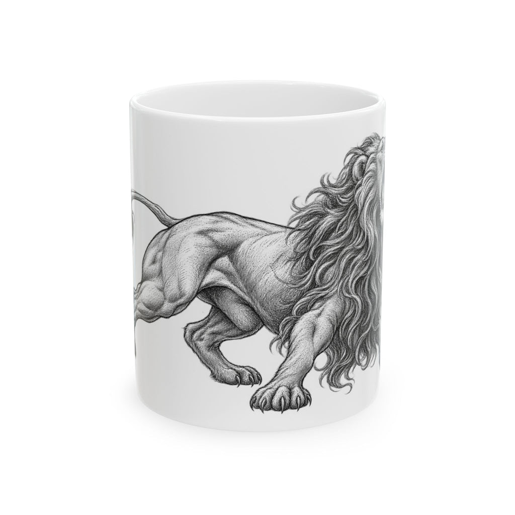 Lion Illustration Ceramic Mug — Majestic Sketch Coffee Cup (11oz & 15oz)