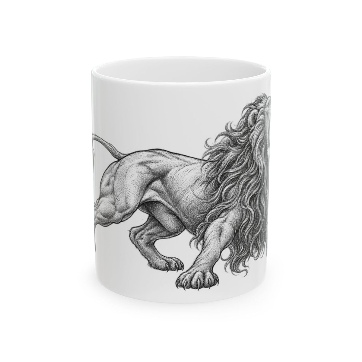 Lion Illustration Ceramic Mug — Majestic Sketch Coffee Cup (11oz & 15oz)