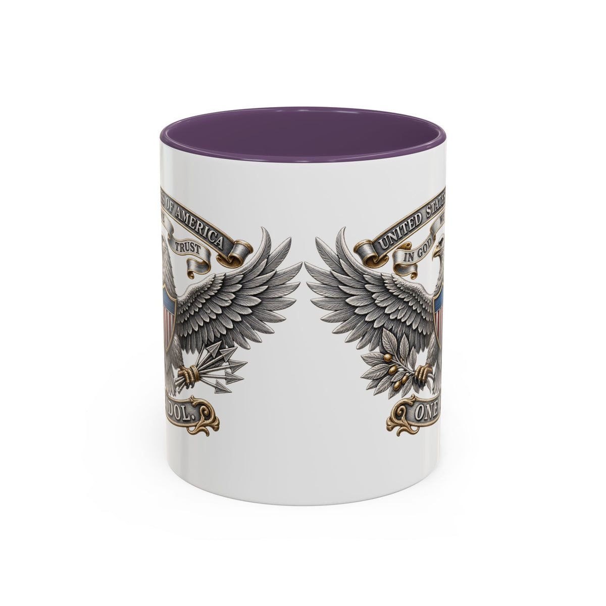Eagle Shield Accent Coffee Mug — Patriotic "In God We Trust" Design