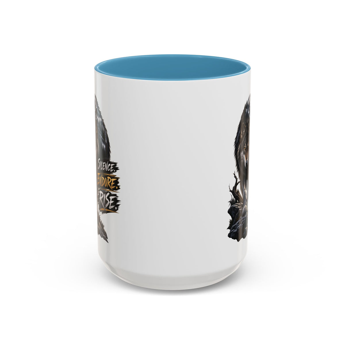 Wolf Graphic Coffee Mug — "Silence Endure Rise" Accent Ceramic Mug (11/15oz)