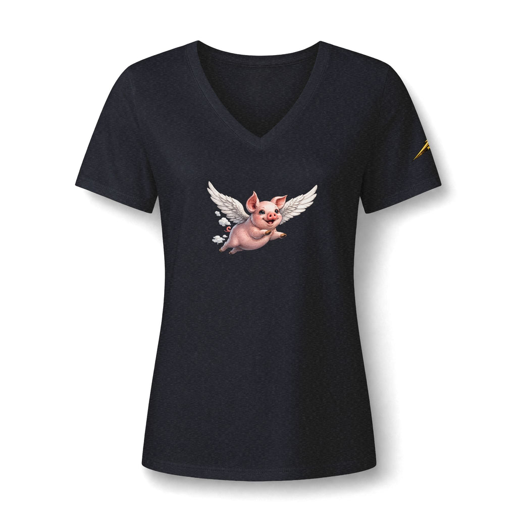 Women's V-Neck Tee — Flying Pig Angel Graphic