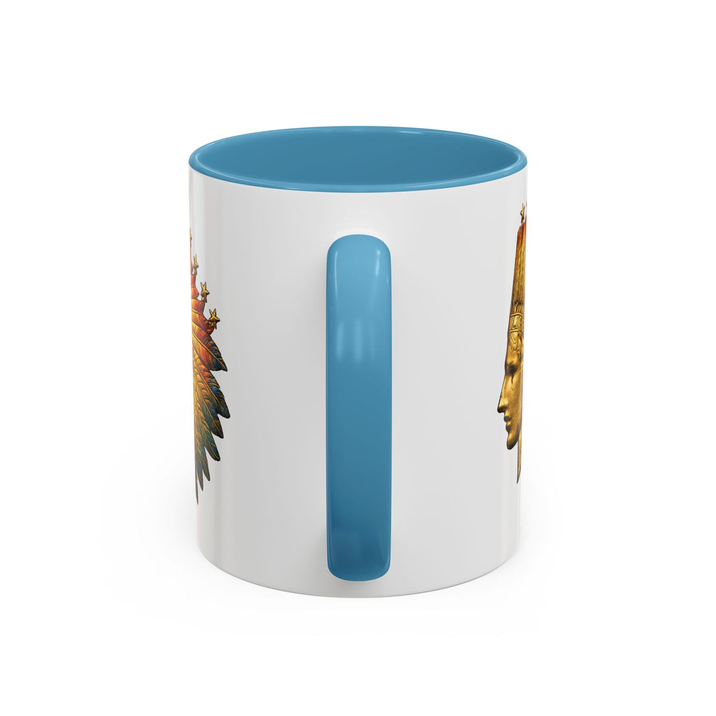 Golden Native Headdress Accent Coffee Mug – Vintage Indian Chief Design (11/15oz)