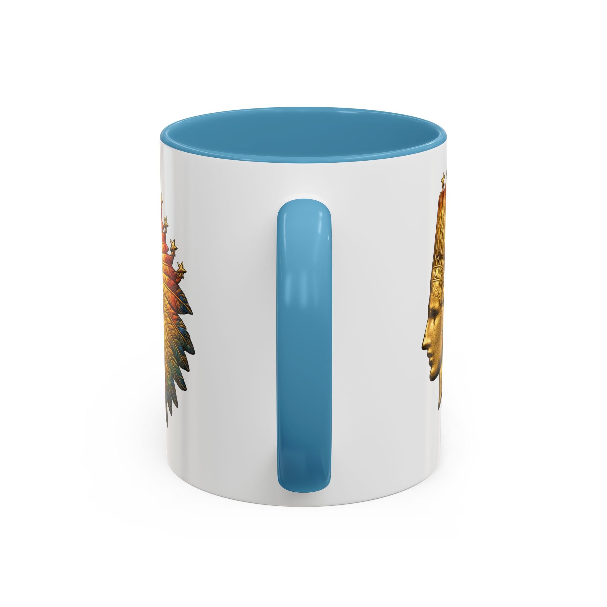 Golden Native Headdress Accent Coffee Mug – Vintage Indian Chief Design (11/15oz)