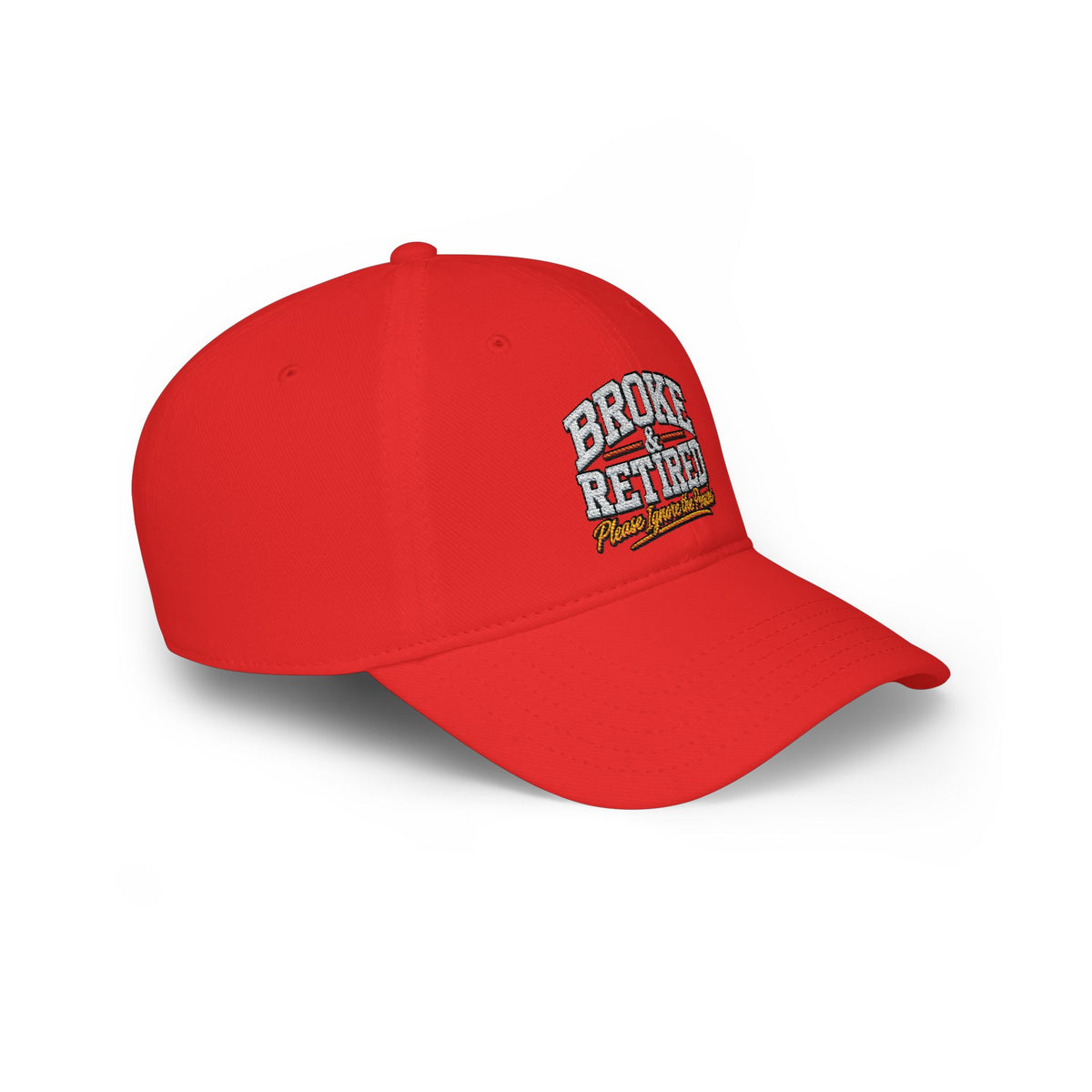 Broke & Retired Low Profile Baseball Cap – Funny Retirement Hat with American Flag Accent