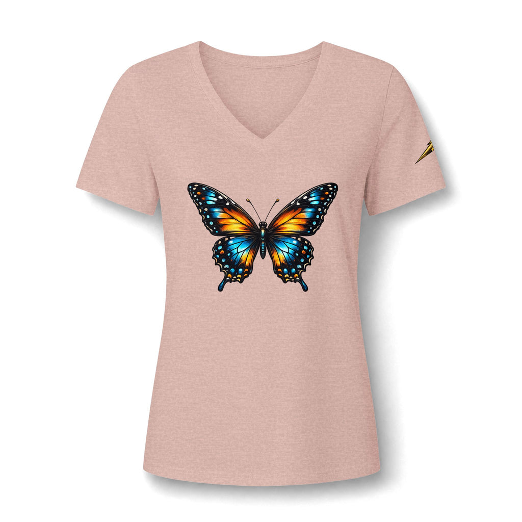 Butterfly V-Neck Tee — Colorful Monarch Graphic Women's T-Shirt