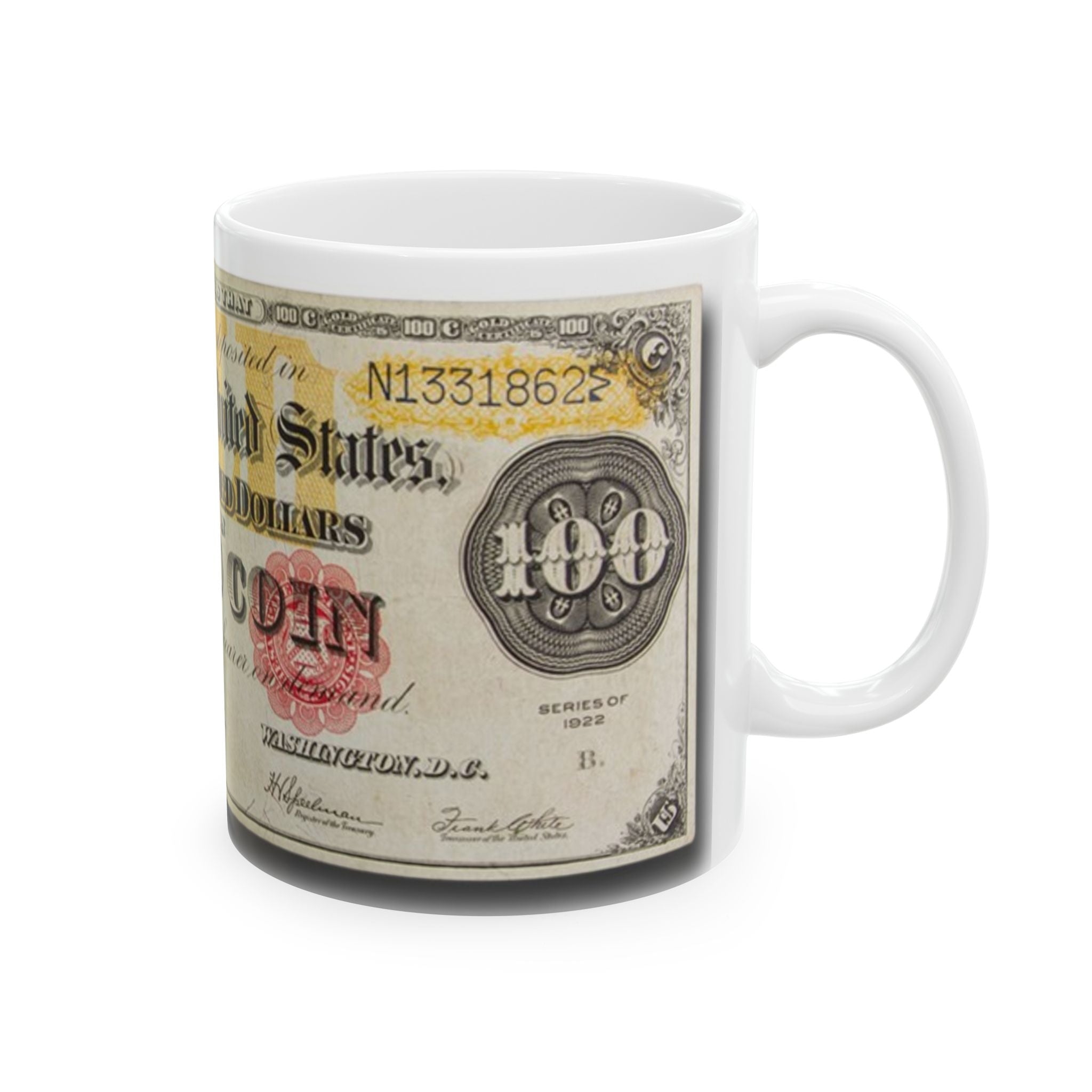 Gold Coin Vintage 1922 Gold Certificate Ceramic Mug — Retro Banknote Coffee Cup (11oz/15oz)