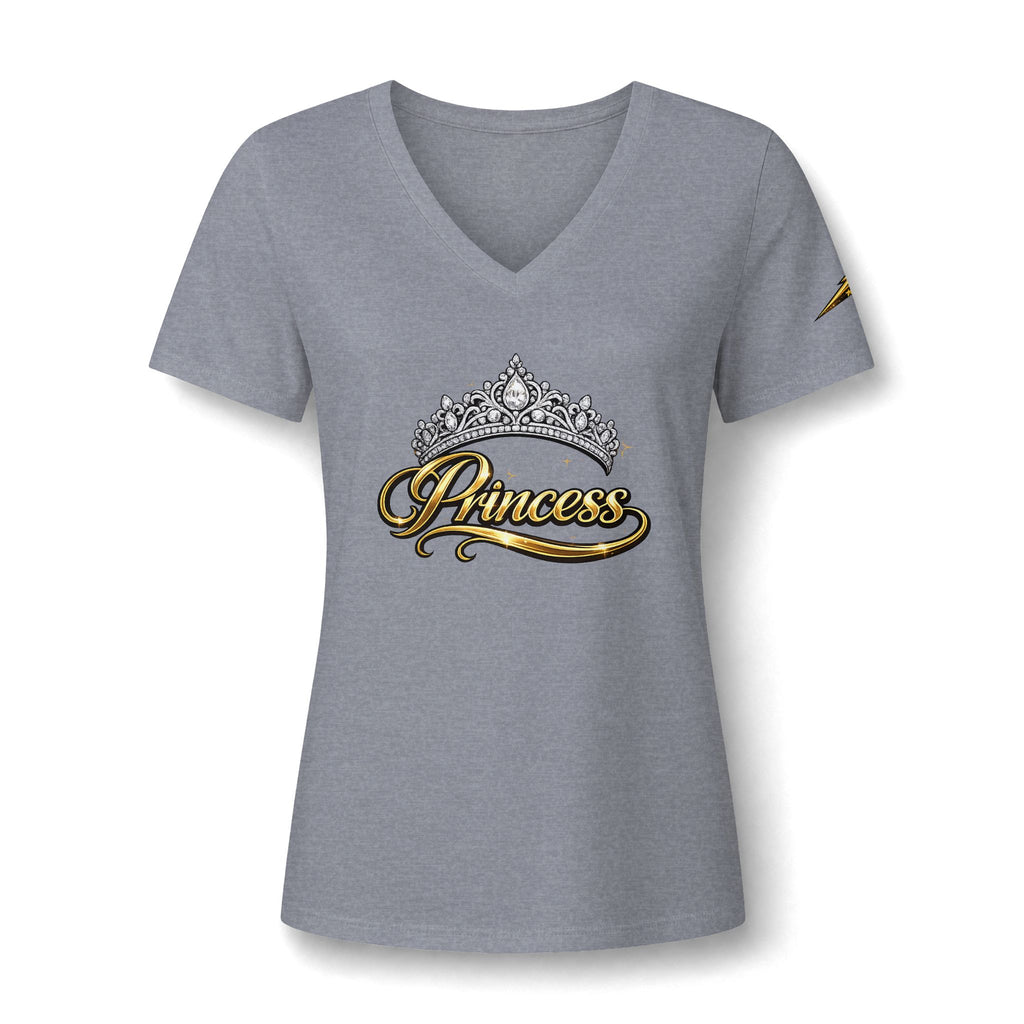 Princess V-Neck Tee — Rhinestone Tiara Graphic Shirt for Women