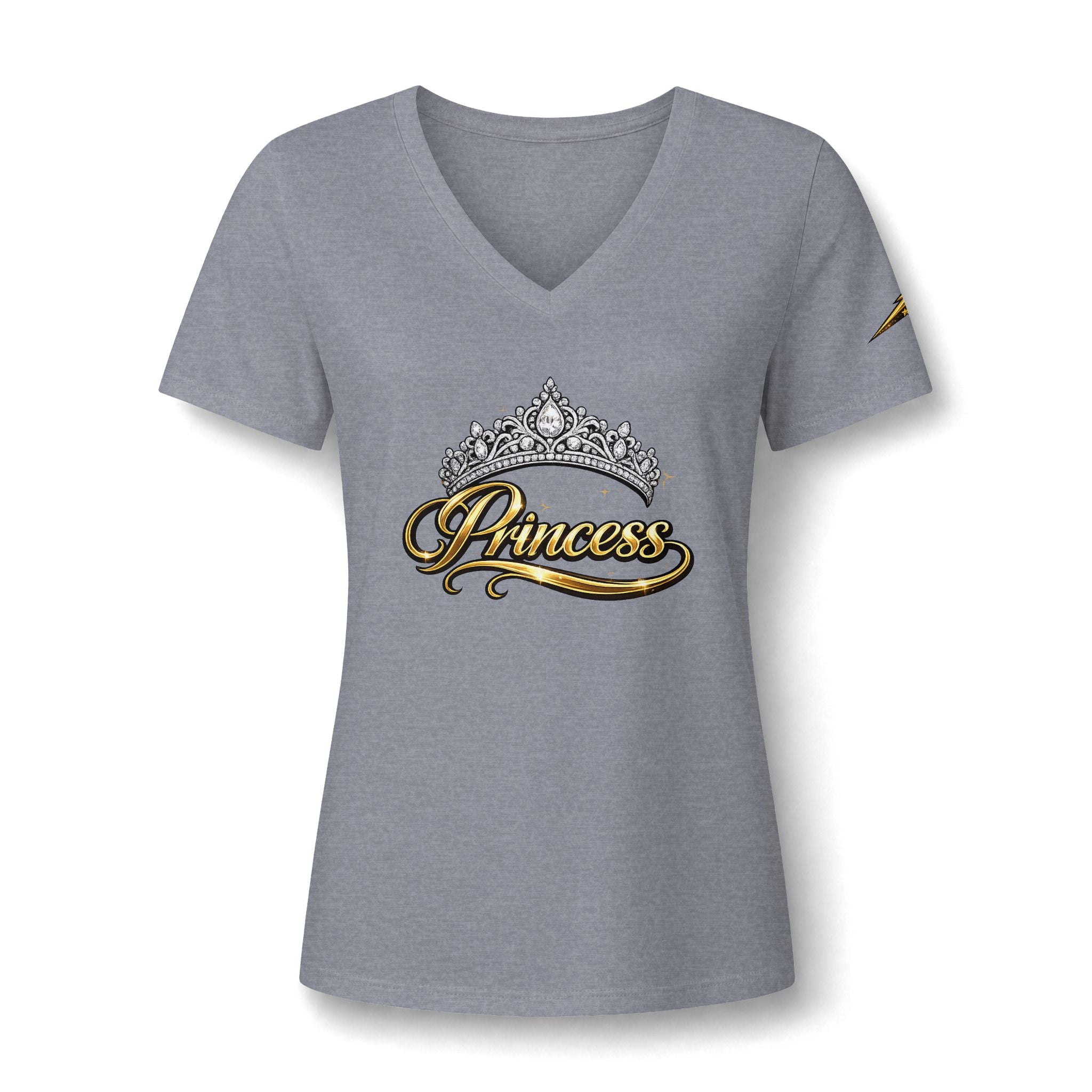 Princess V-Neck Tee — Rhinestone Tiara Graphic Shirt for Women