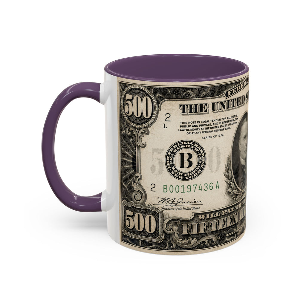 Money Print Coffee Mug — Vintage 1000 & 500 Note Accent Mug