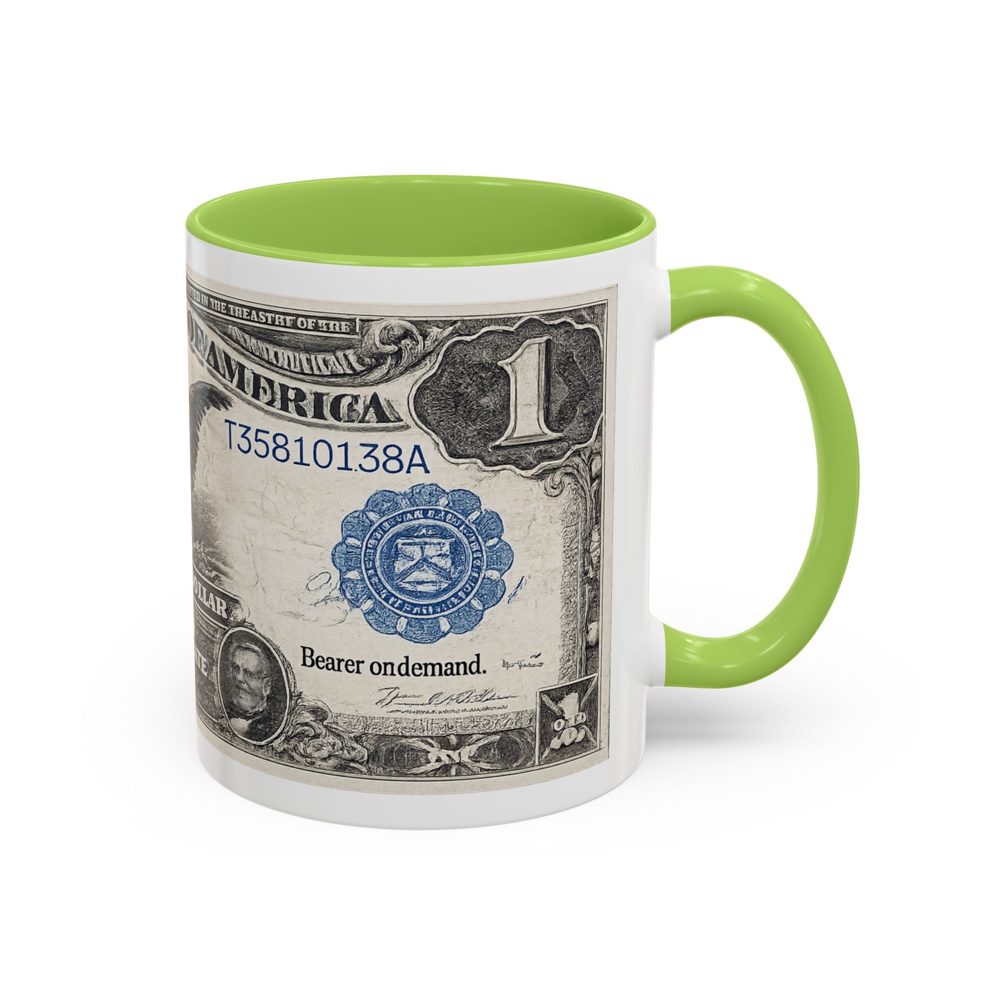 Dollar Bill Accent Coffee Mug — Vintage US Currency Design (11/15oz)