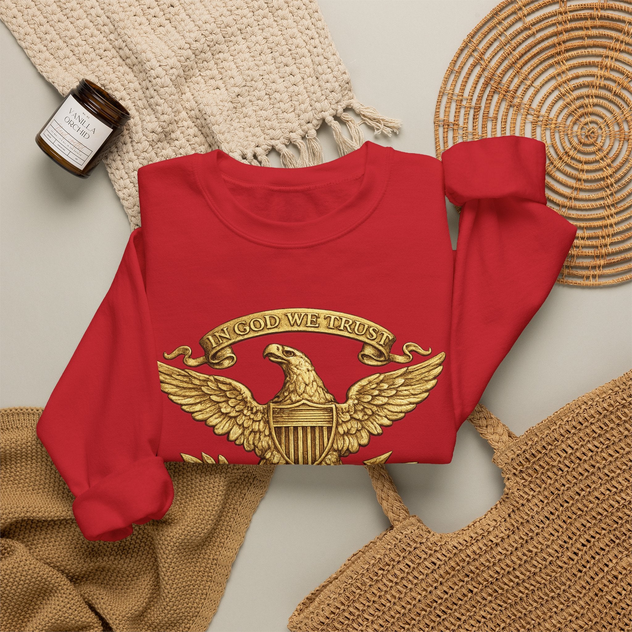 Gold Eagle Emblem Sweatshirt — ‘About We Trust’ Vintage Patriotic Crewneck