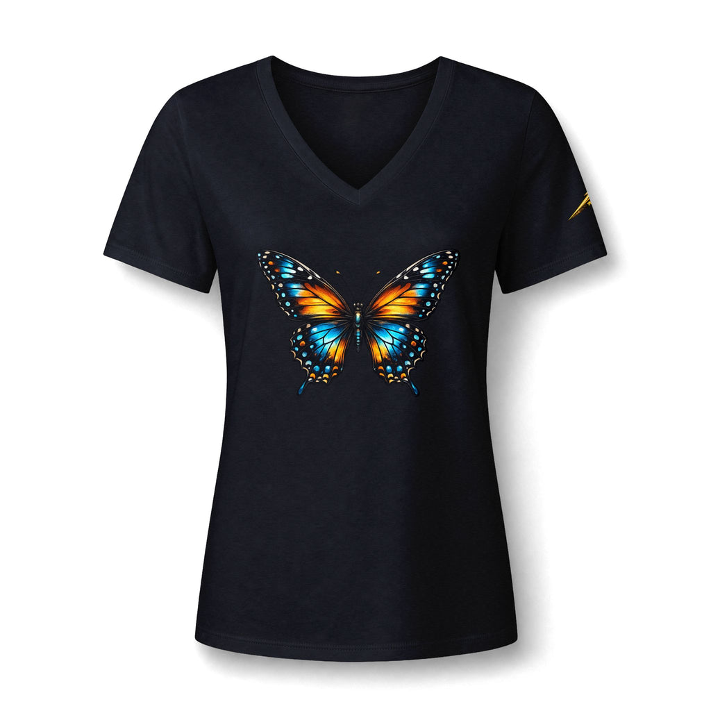 Butterfly V-Neck Tee — Colorful Monarch Graphic Women's T-Shirt