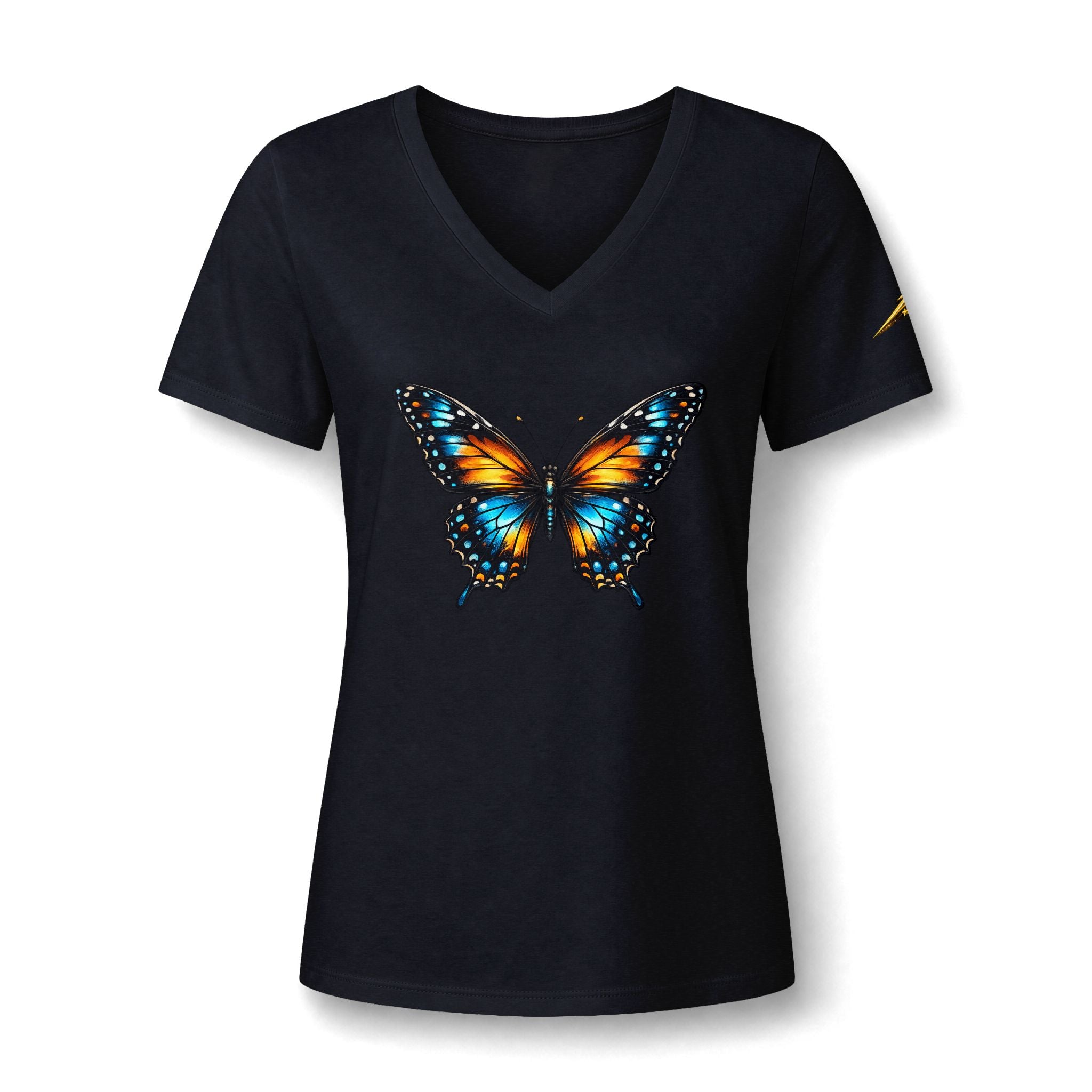 Butterfly V-Neck Tee — Colorful Monarch Graphic Women's T-Shirt