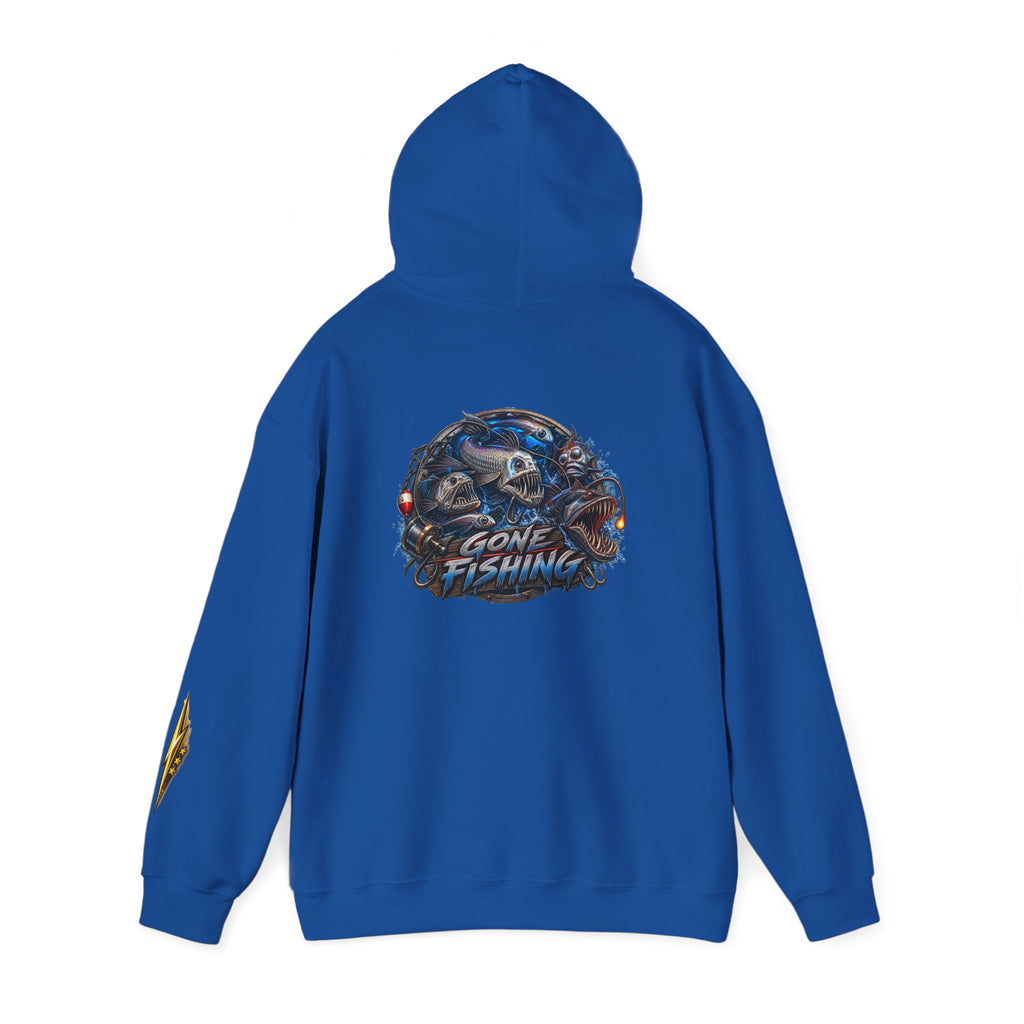 Fishing Skull Hoodie — "Gone Fishing" Graphic Pullover for Anglers