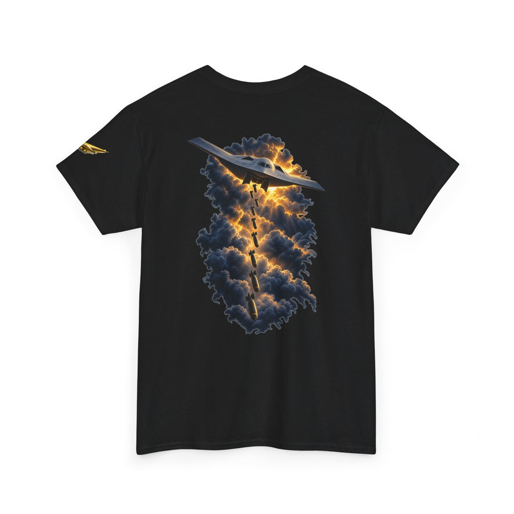 Aviation Graphic Tee — Stealth Jet Over Storm Clouds