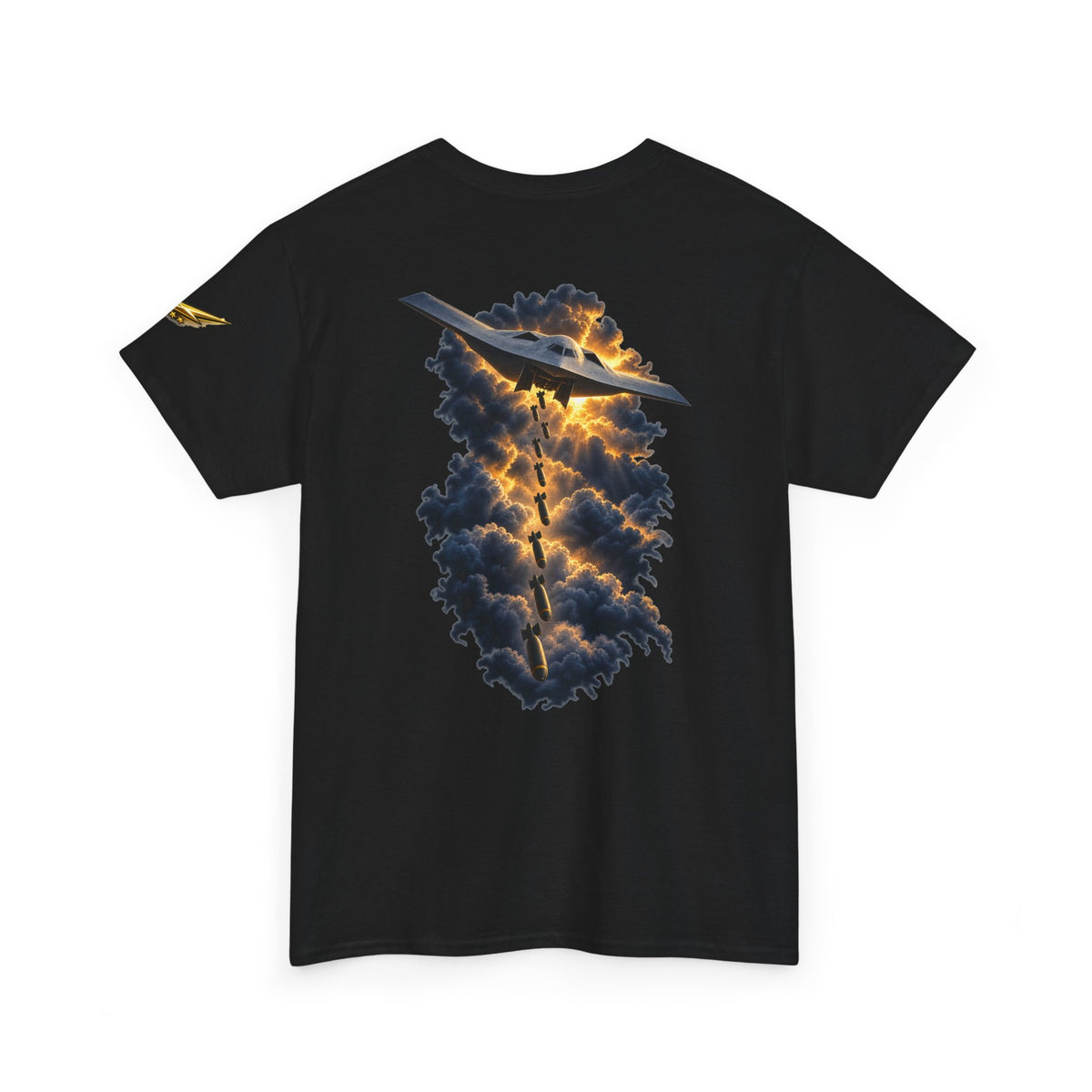 Aviation Graphic Tee — Stealth Jet Over Storm Clouds