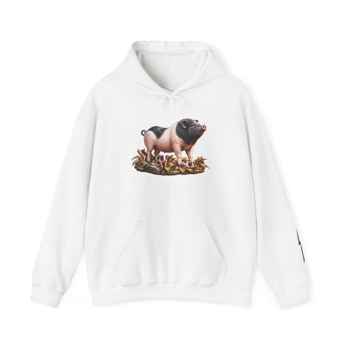 Pig Illustration Hoodie – Farmyard Black & Pink Pig Graphic Pullover