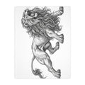 Lion Illustration Microfiber Blanket — Roaring Vintage Sketch Design