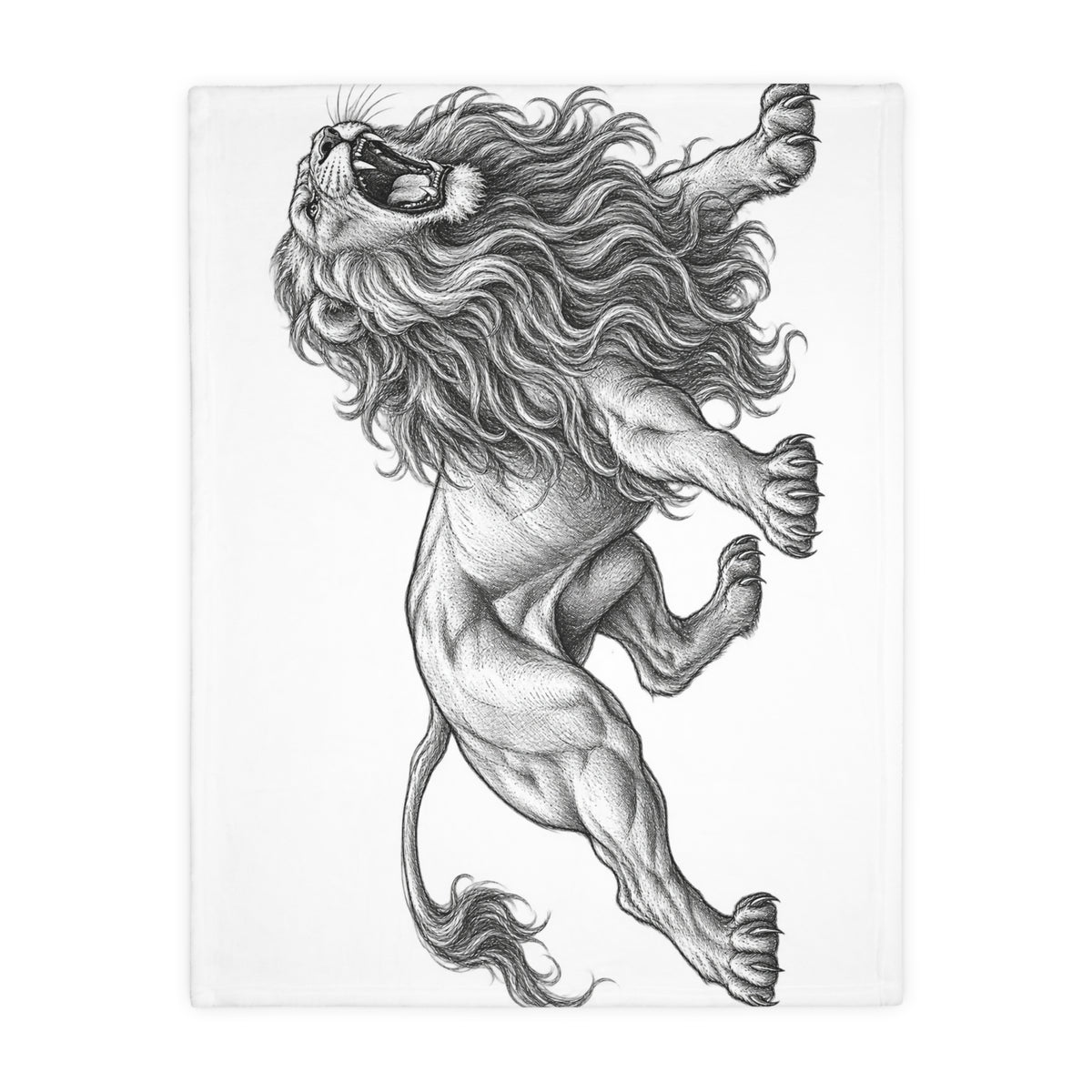 Lion Illustration Microfiber Blanket — Roaring Vintage Sketch Design