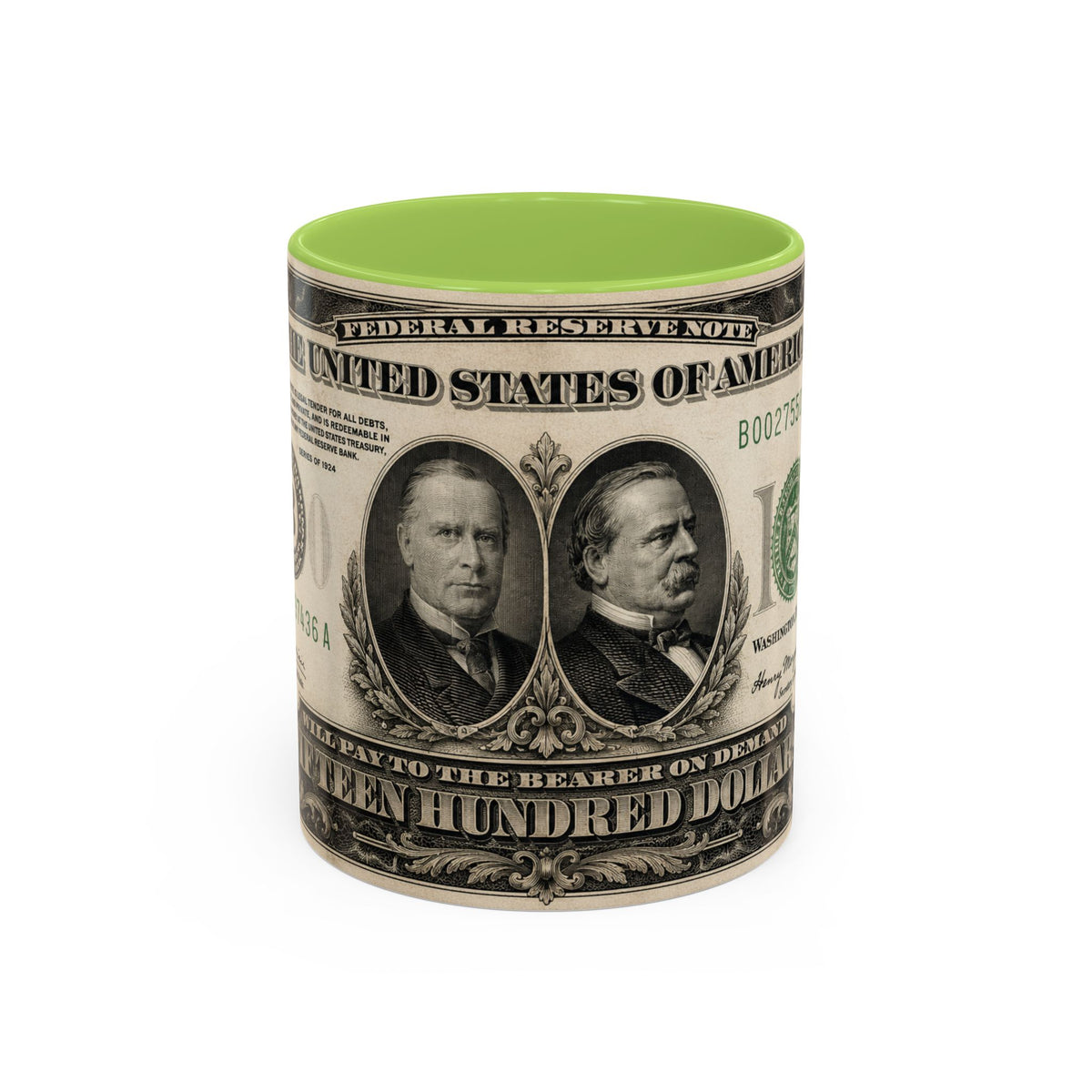 Money Print Coffee Mug — Vintage 1000 & 500 Note Accent Mug