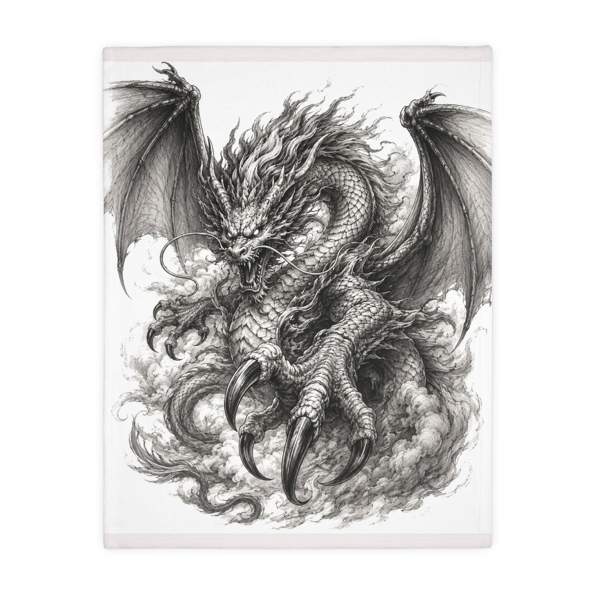 Dragon Claw Velveteen Blanket – Black Ink Fantasy Microfiber Throw