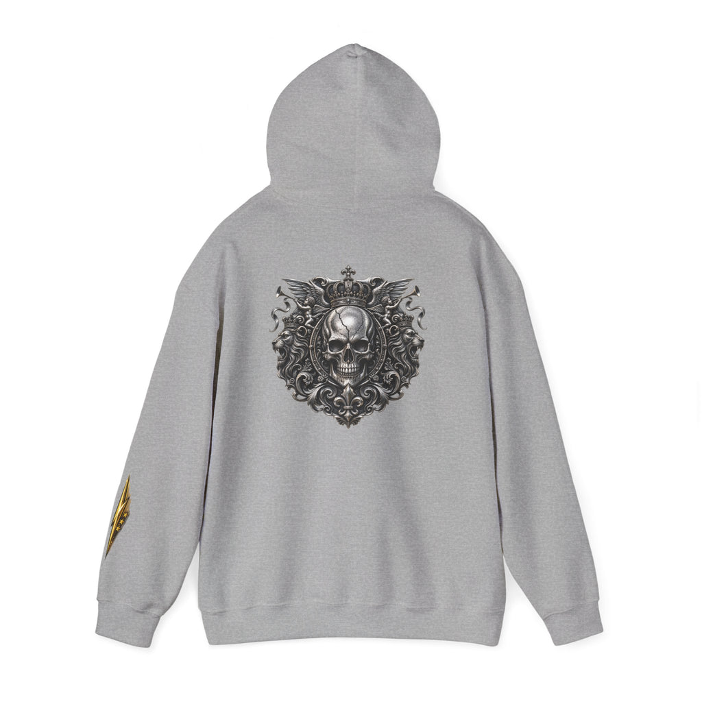 Skull Crest Hoodie – Gothic Ornate Skull Back Graphic Sweatshirt