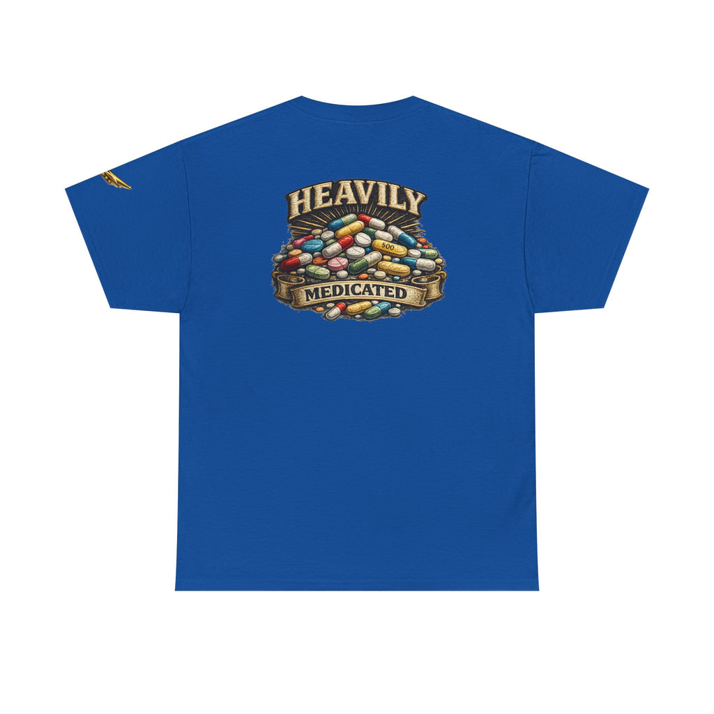 Heavily Medicated Tee — Graphic Pill Pile Back Print T‑Shirt