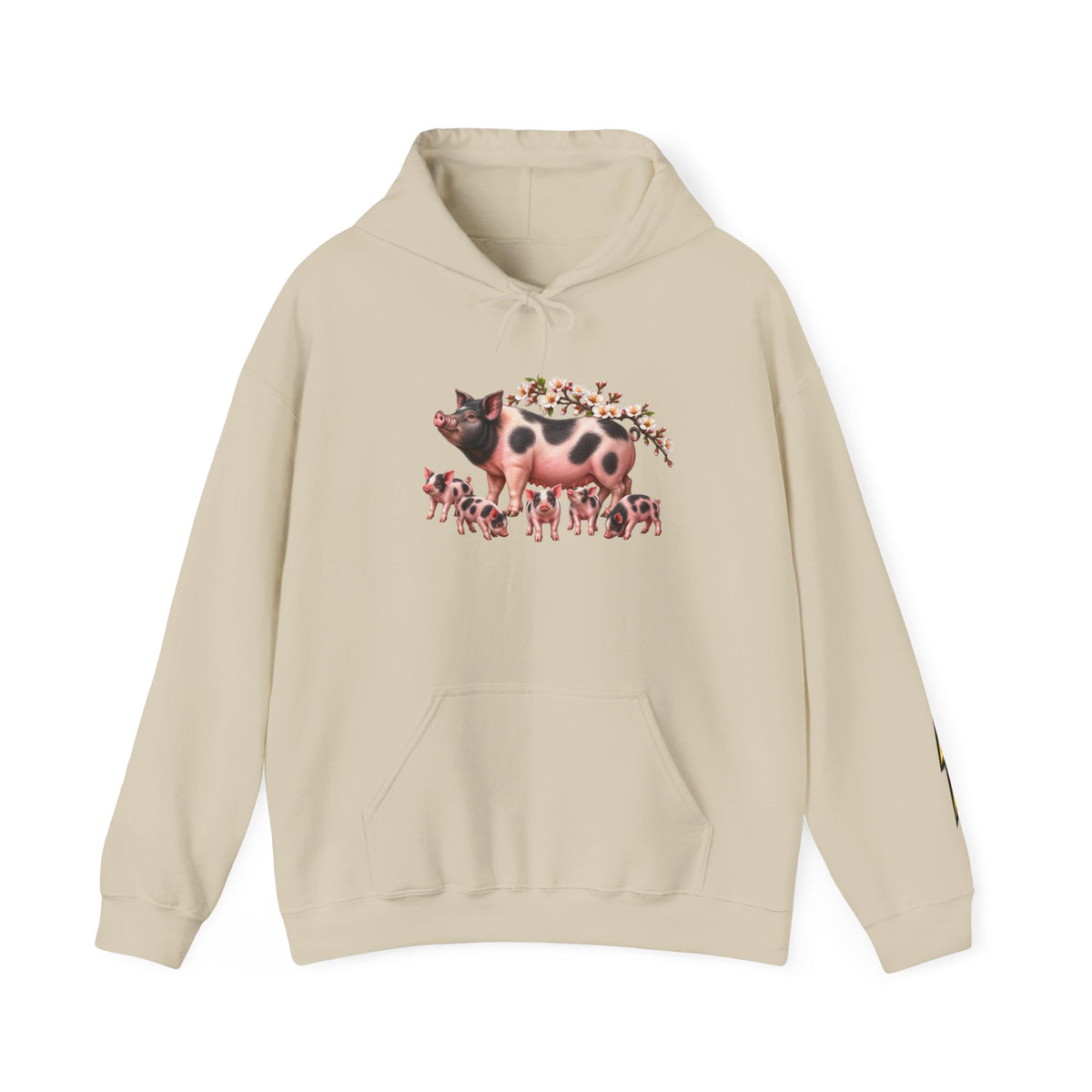 Pig Family Hoodie — Whimsical Mother Pig & Piglets Graphic Sweatshirt