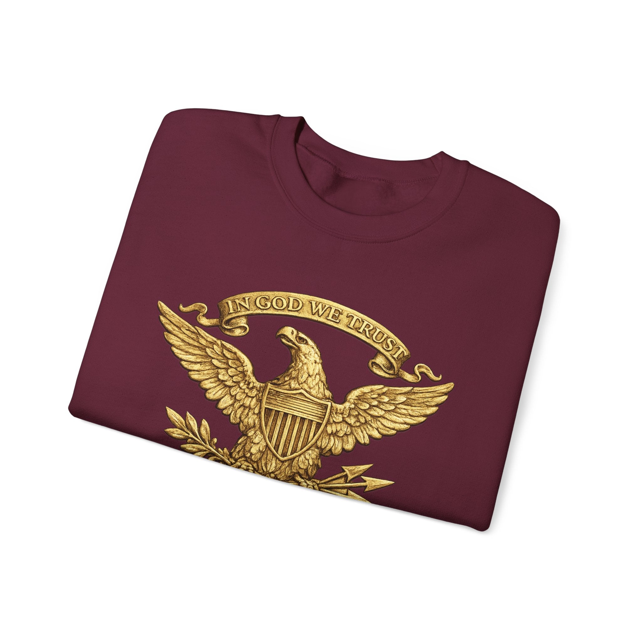 Gold Eagle Emblem Sweatshirt — ‘About We Trust’ Vintage Patriotic Crewneck