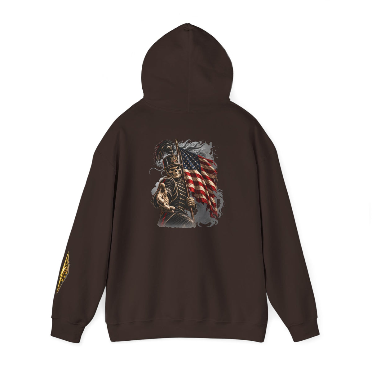 Patriotic Warrior Hoodie — American Flag Skull Back Graphic
