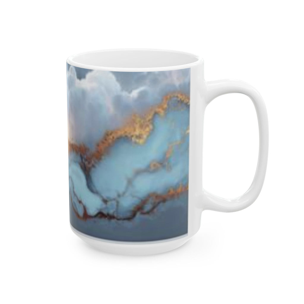 Blue Marble Ceramic Mug — Gold Vein Agate Design (11oz, 15oz)