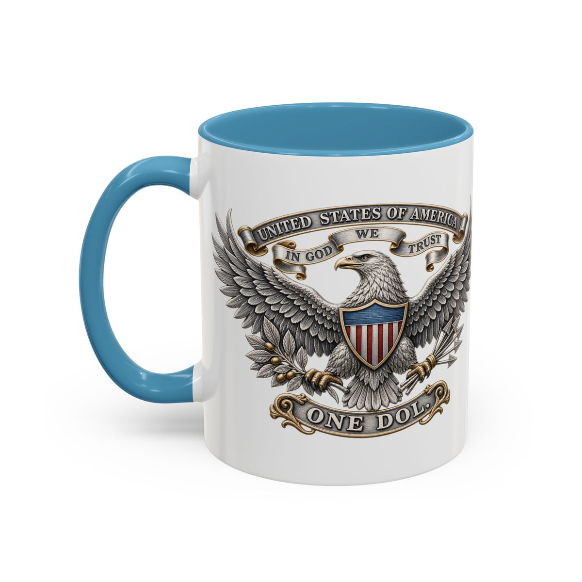 Eagle Shield Accent Coffee Mug — Patriotic "In God We Trust" Design